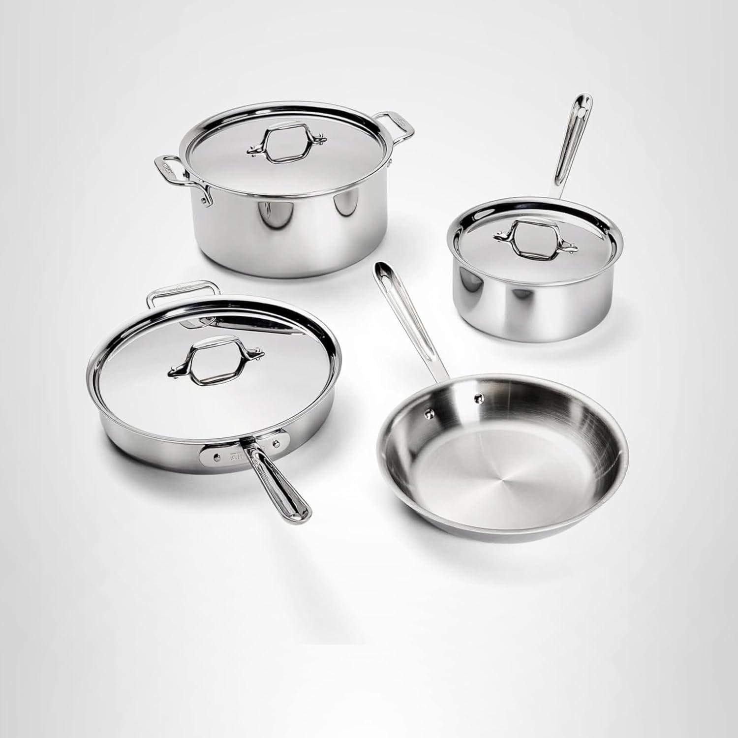 image:imageAllClad D3 3Ply Stainless Steel Cookware Set 14 Piece Induction Oven Broiler Safe 600F Pots and Pans SilverSilver