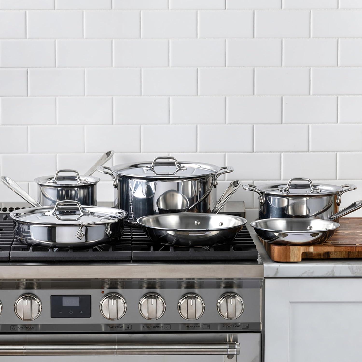 image:imageAllClad D3 3Ply Stainless Steel Cookware Set 14 Piece Induction Oven Broiler Safe 600F Pots and Pans SilverSilver