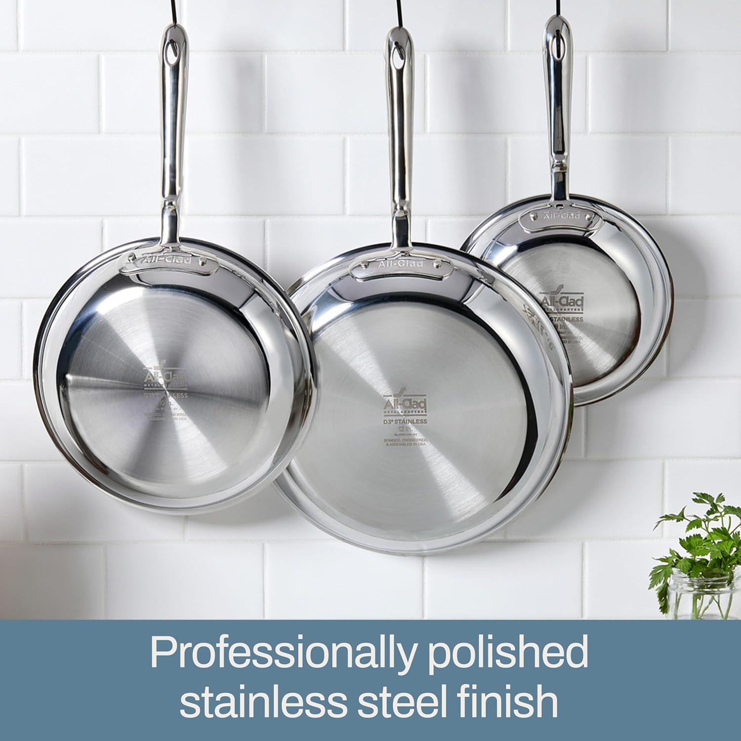 image:imageAllClad D3 3Ply Stainless Steel Cookware Set 14 Piece Induction Oven Broiler Safe 600F Pots and Pans SilverSilver