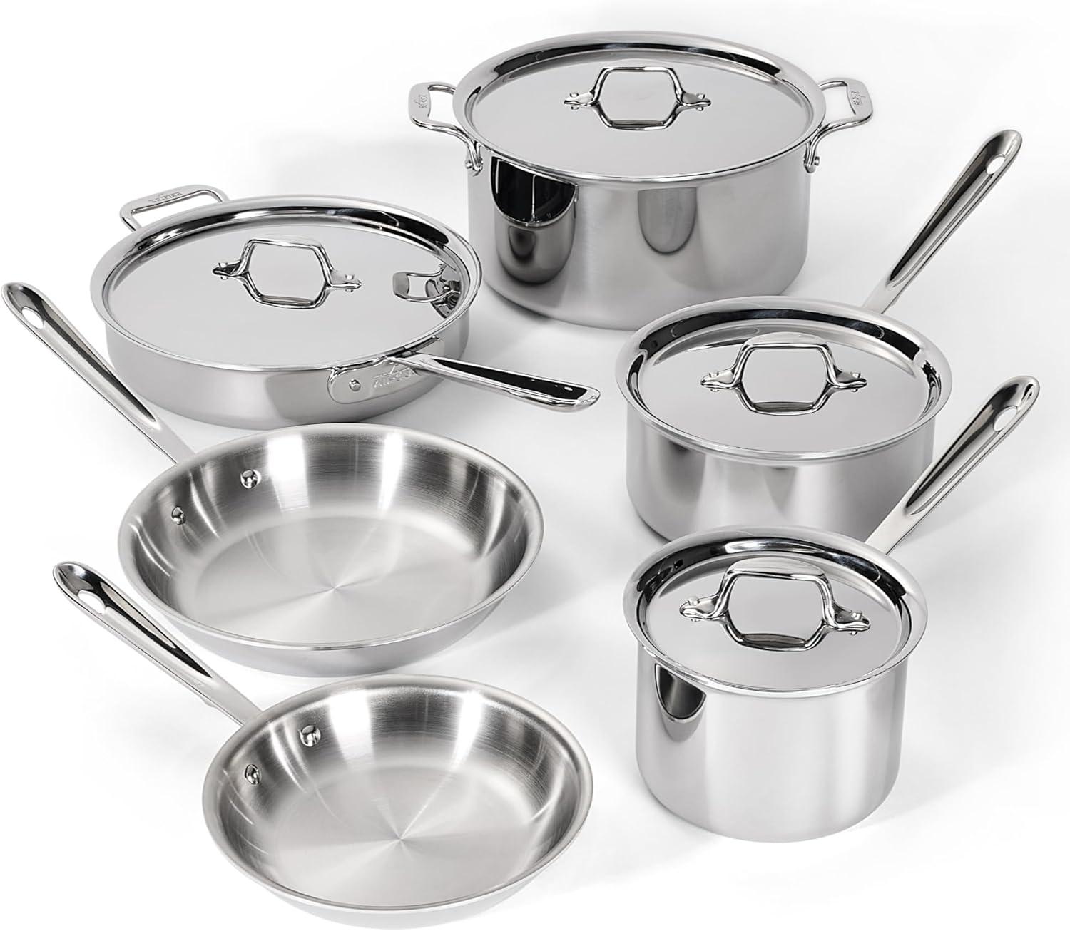 image:imageAllClad D3 3Ply Stainless Steel Cookware Set 14 Piece Induction Oven Broiler Safe 600F Pots and Pans SilverSilver