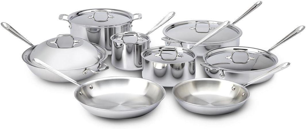 image:imageAllClad D3 3Ply Stainless Steel Cookware Set 14 Piece Induction Oven Broiler Safe 600F Pots and Pans SilverSilver
