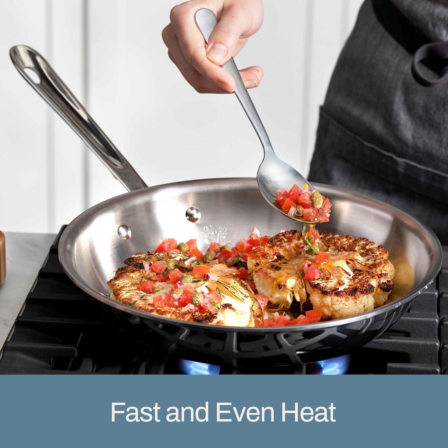 image:imageAllClad D3 12 Stainless Steel Frying pan WLid 3Ply Stainless Steel Pan Induction Oven Broiler Safe 600F Skillet Professional Cookware SilverSilver