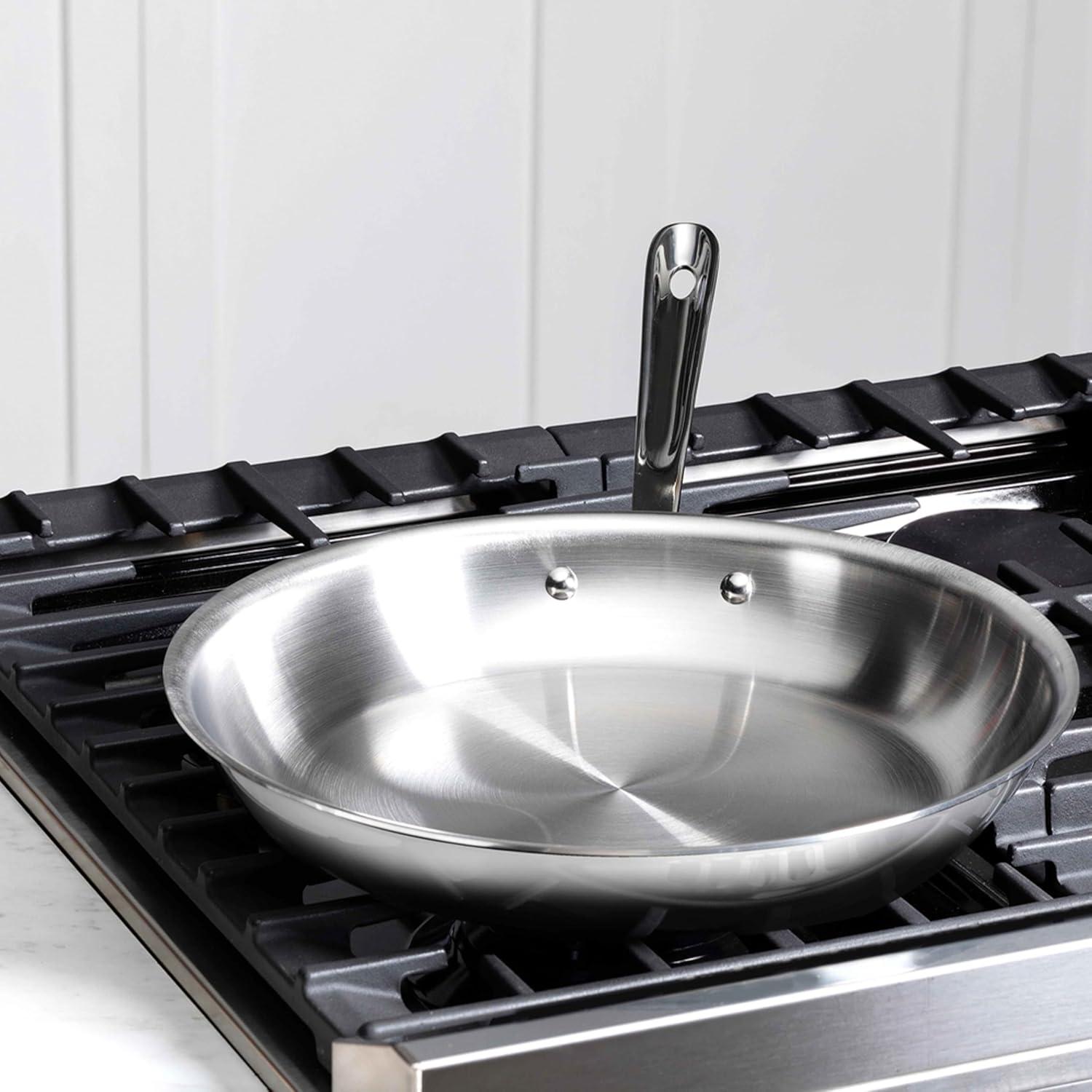 image:imageAllClad D3 12 Stainless Steel Frying pan WLid 3Ply Stainless Steel Pan Induction Oven Broiler Safe 600F Skillet Professional Cookware SilverSilver