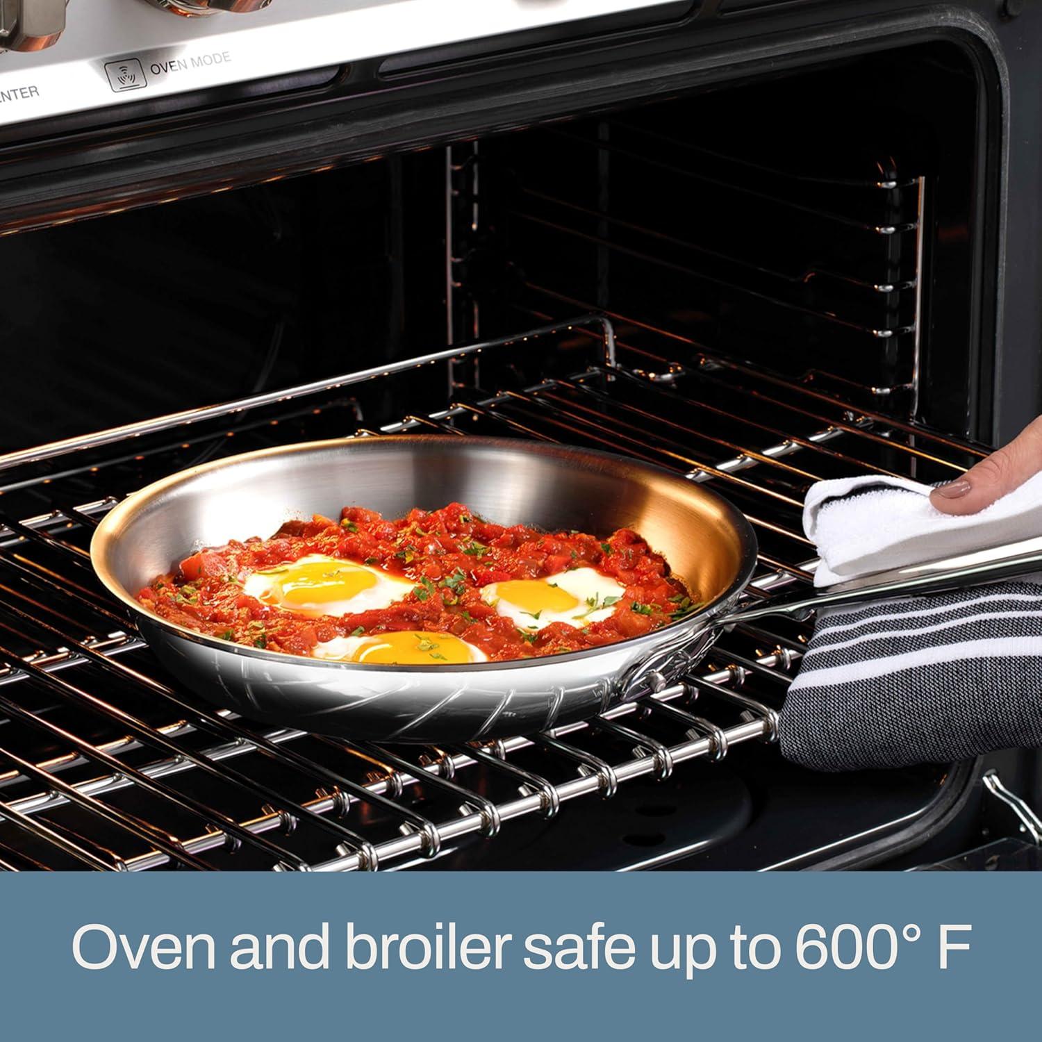 image:imageAllClad D3 12 Stainless Steel Frying pan WLid 3Ply Stainless Steel Pan Induction Oven Broiler Safe 600F Skillet Professional Cookware SilverSilver