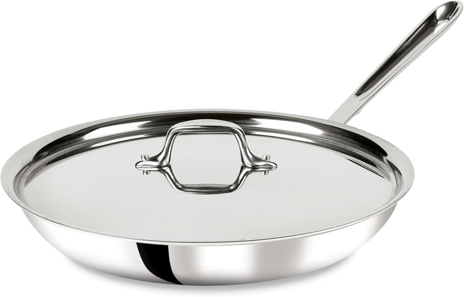 image:imageAllClad D3 12 Stainless Steel Frying pan WLid 3Ply Stainless Steel Pan Induction Oven Broiler Safe 600F Skillet Professional Cookware SilverSilver