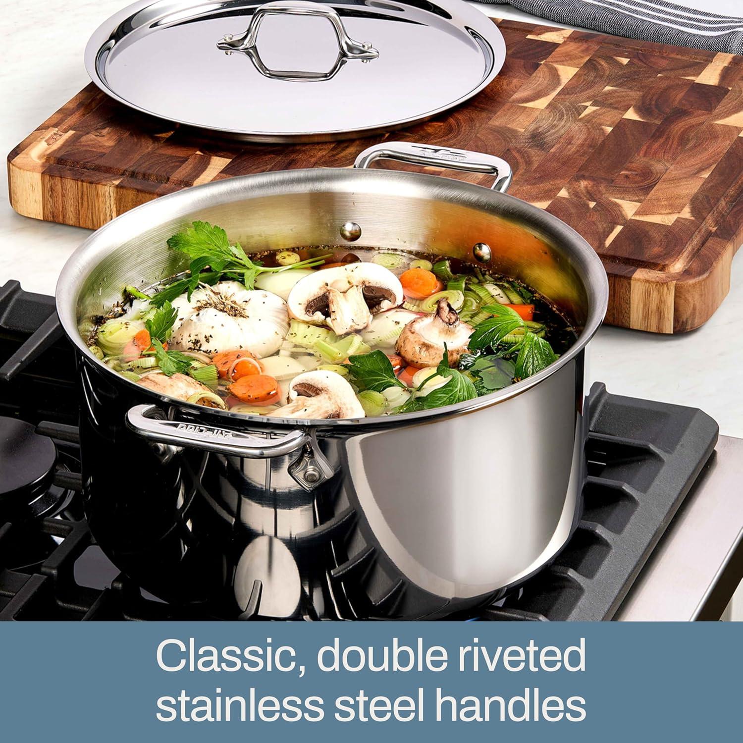 image:imageAllClad D3 3Ply Stainless Steel Cookware Set 10 Piece Induction Oven Broiler Safe 600F Kitchen Cooking Set w Frying Pans Saucepans Saute Pan Stockpot and Soup Pot Pots and Pans Silver
