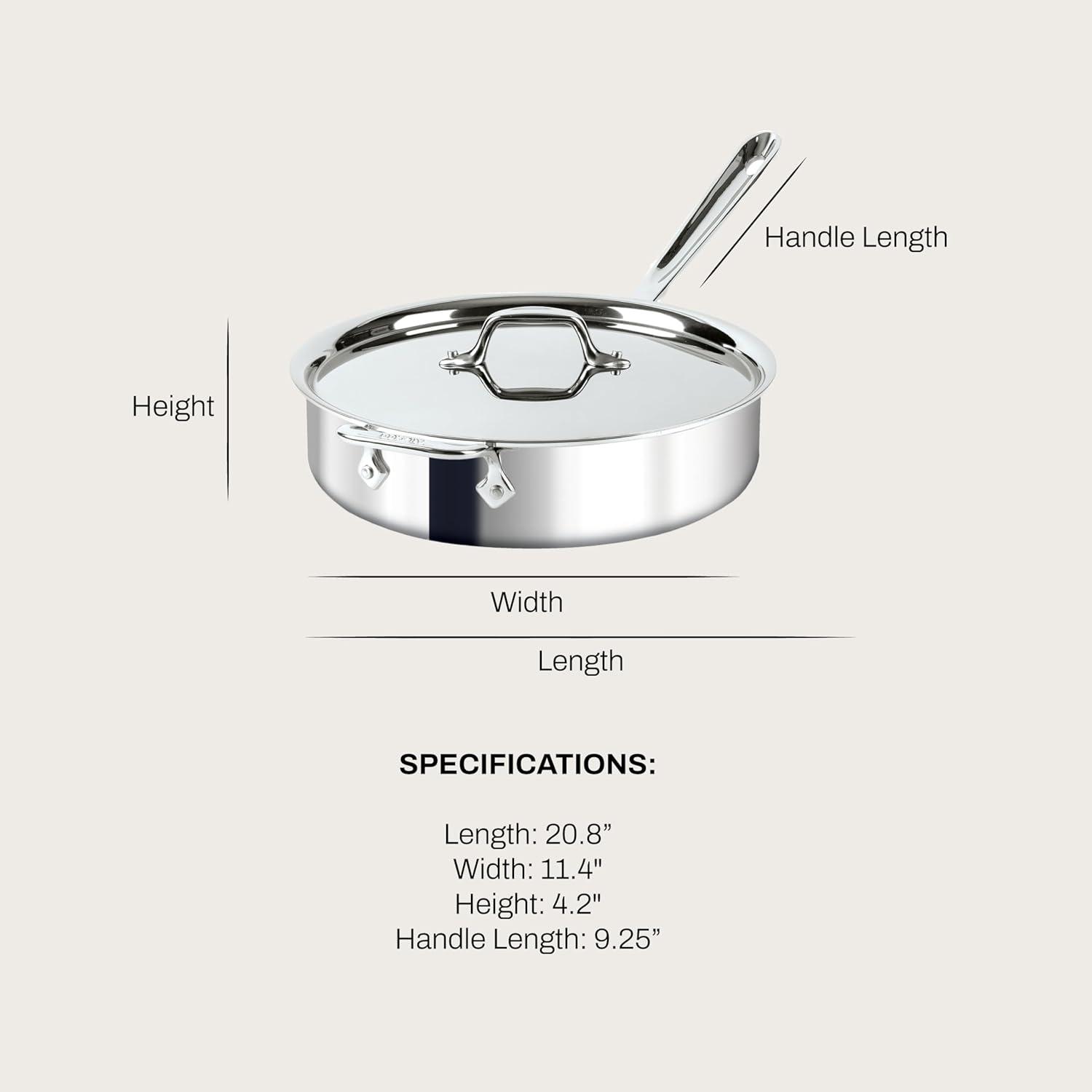image:imageAllClad D3 3Ply Stainless Steel Saut Pan 4 Quart Induction Oven Broiler Safe 600F Pots and Pans Cookware SilverSilver