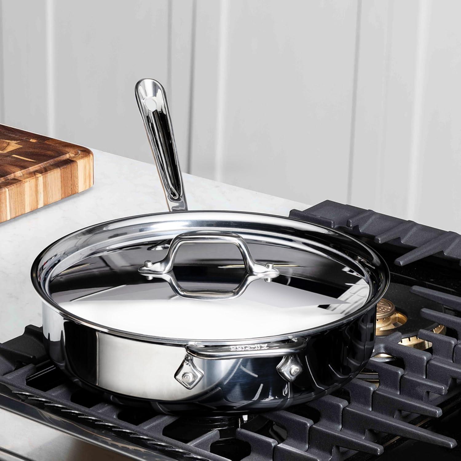 image:imageAllClad D3 3Ply Stainless Steel Saut Pan 4 Quart Induction Oven Broiler Safe 600F Pots and Pans Cookware SilverSilver