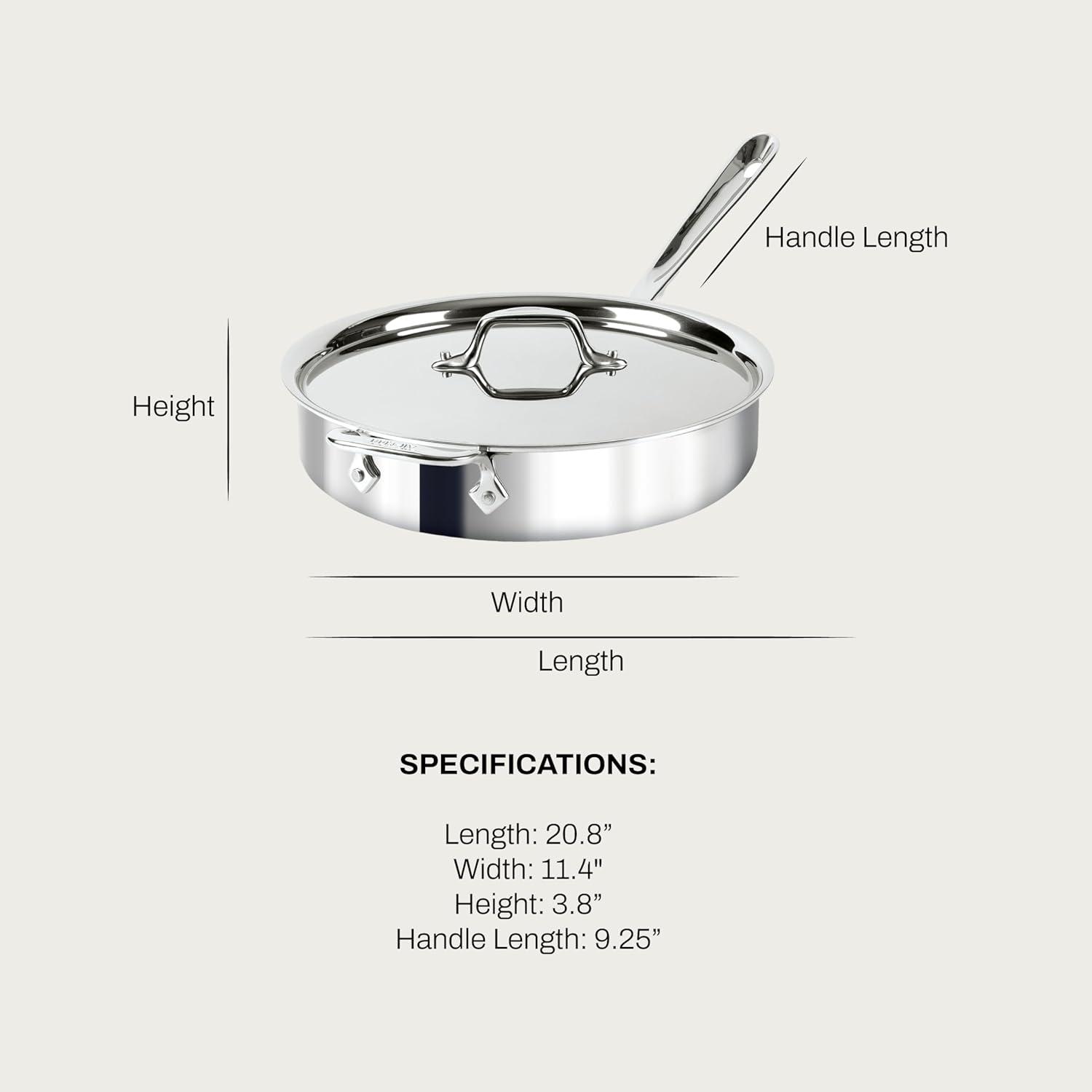image:imageAllClad D3 3Ply Stainless Steel Saut Pan 4 Quart Induction Oven Broiler Safe 600F Pots and Pans Cookware SilverSilver