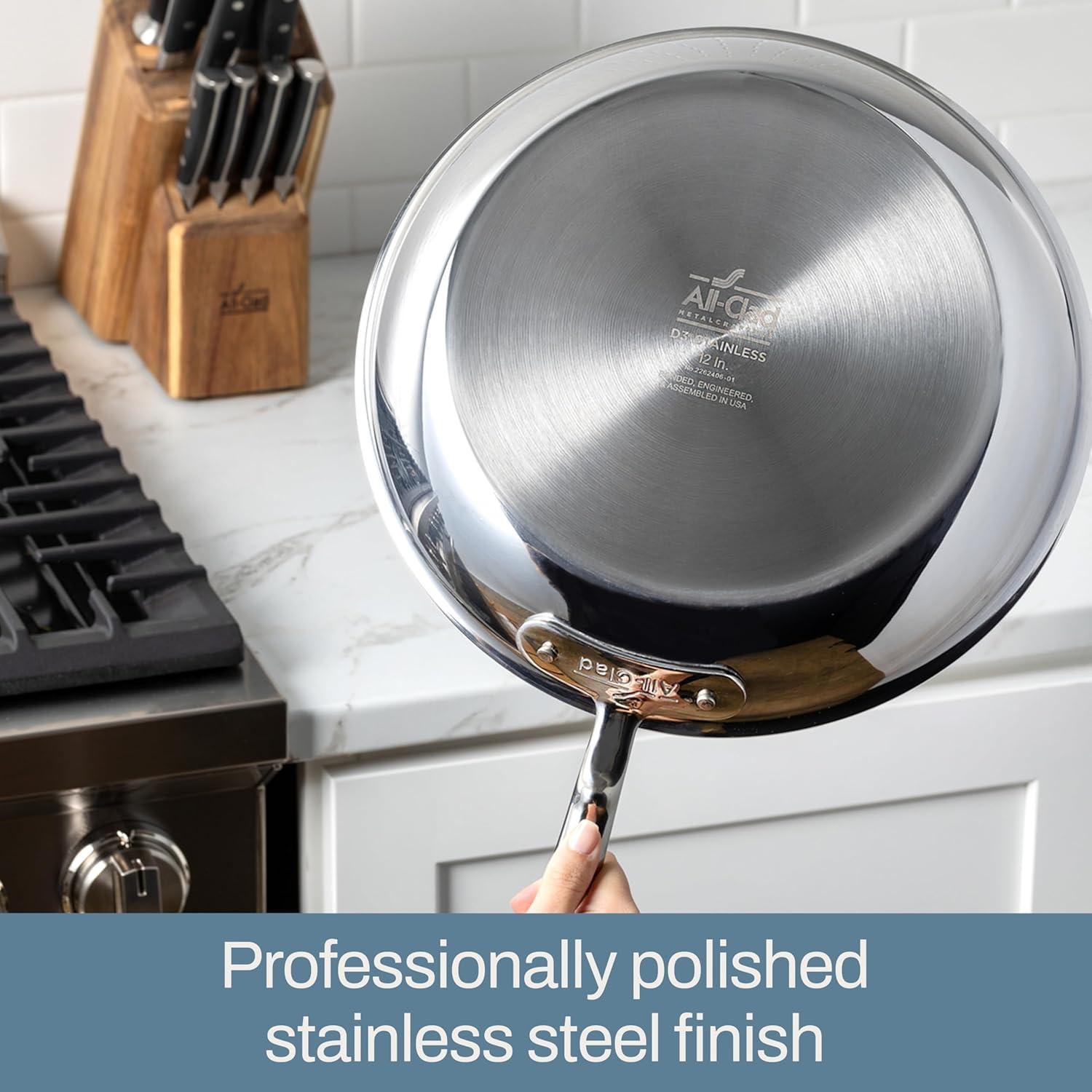 image:imageAllClad D3 3Ply Stainless Steel Wok 14Inch Induction Compatible Oven Broiler Safe 600F StirFry Pan Fast and Even Heat Cookware Frying Pan Kitchen Essential Pots and Pans Silver