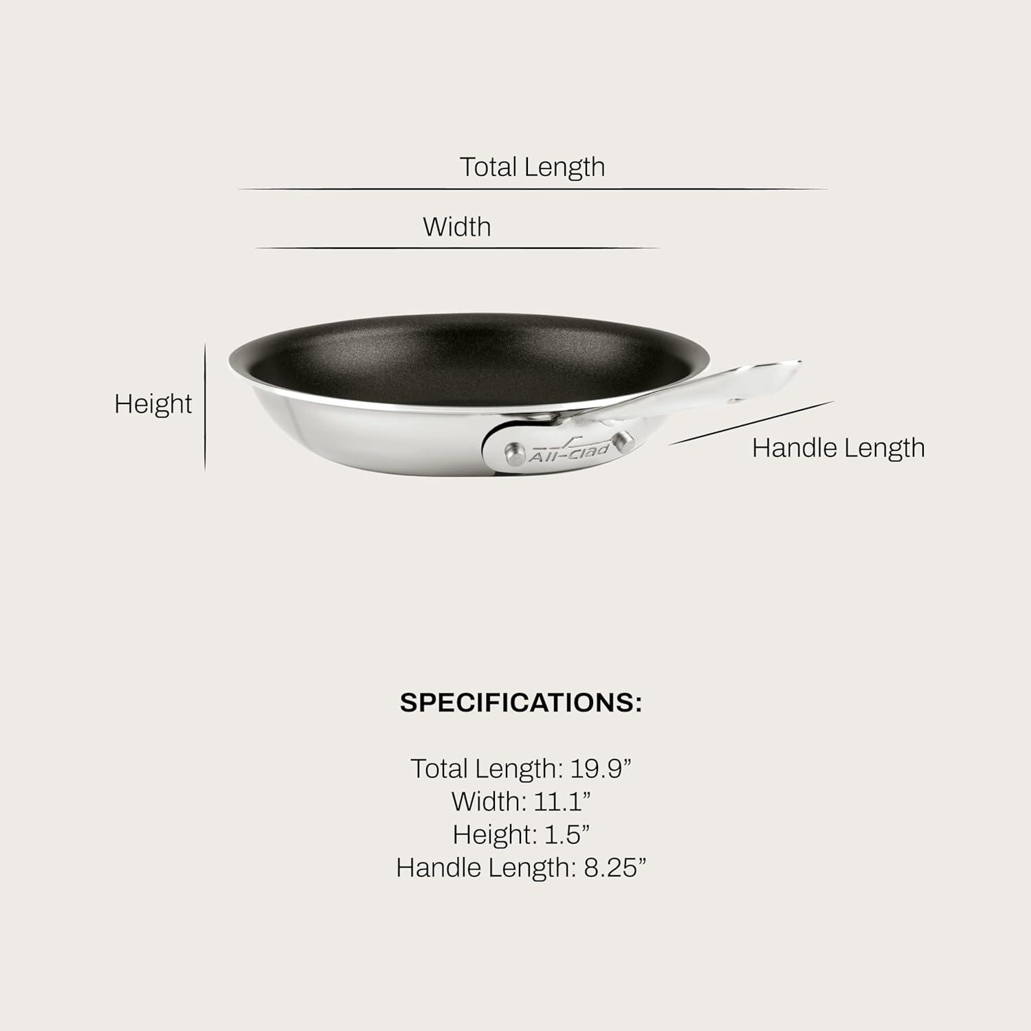 image:imageAllClad D3 9 Inch Stainless Steel Pro Non Stick Frying pan 3Ply Stainless Steel Pan Induction Oven Broiler Safe 500F Pancake Egg Pan Skillet Professional Cookware SilverProfessional Stainless Steel Nonstick
