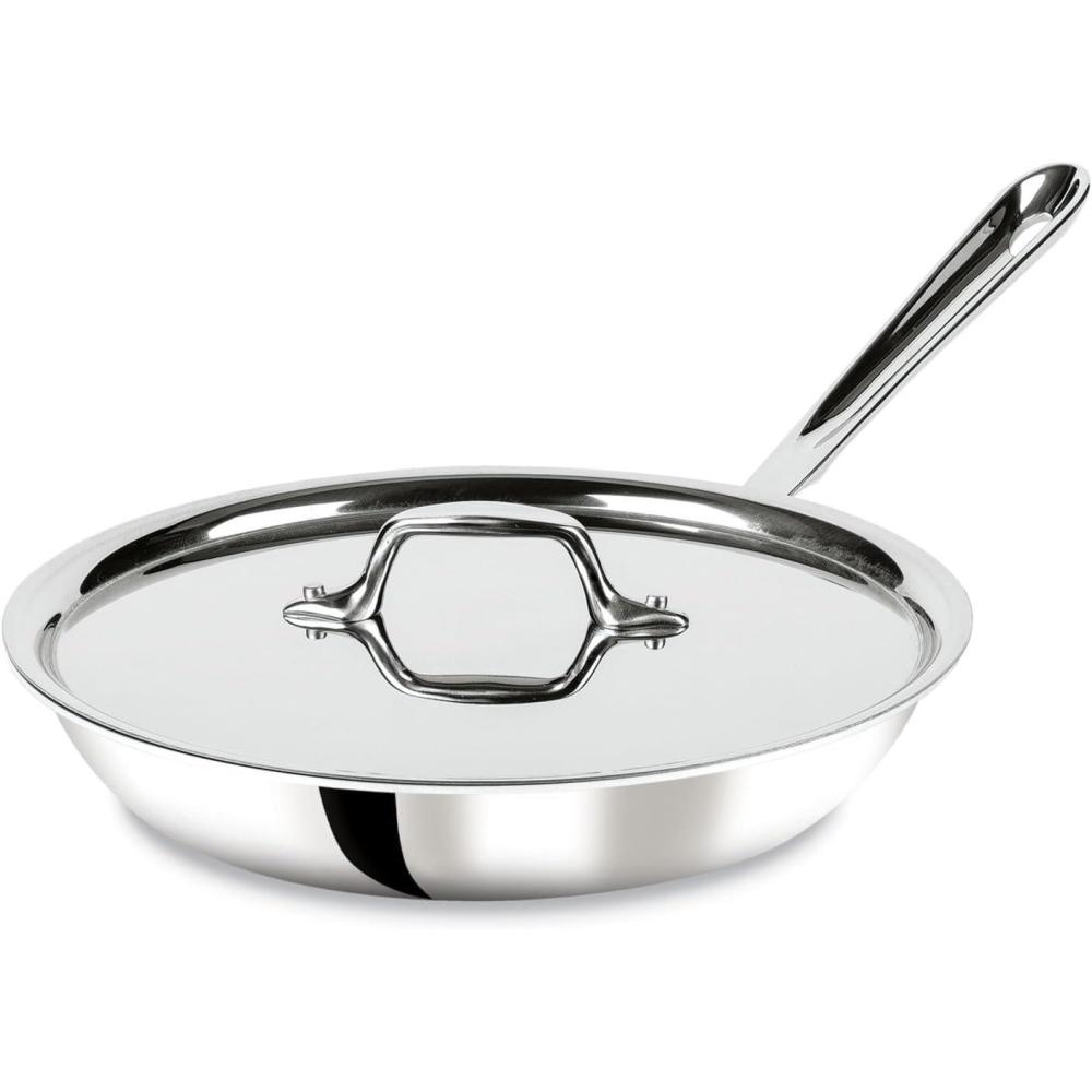 image:imageAllClad D3 12 Stainless Steel Frying pan WLid 3Ply Stainless Steel Pan Induction Oven Broiler Safe 600F Skillet Professional Cookware SilverSilver