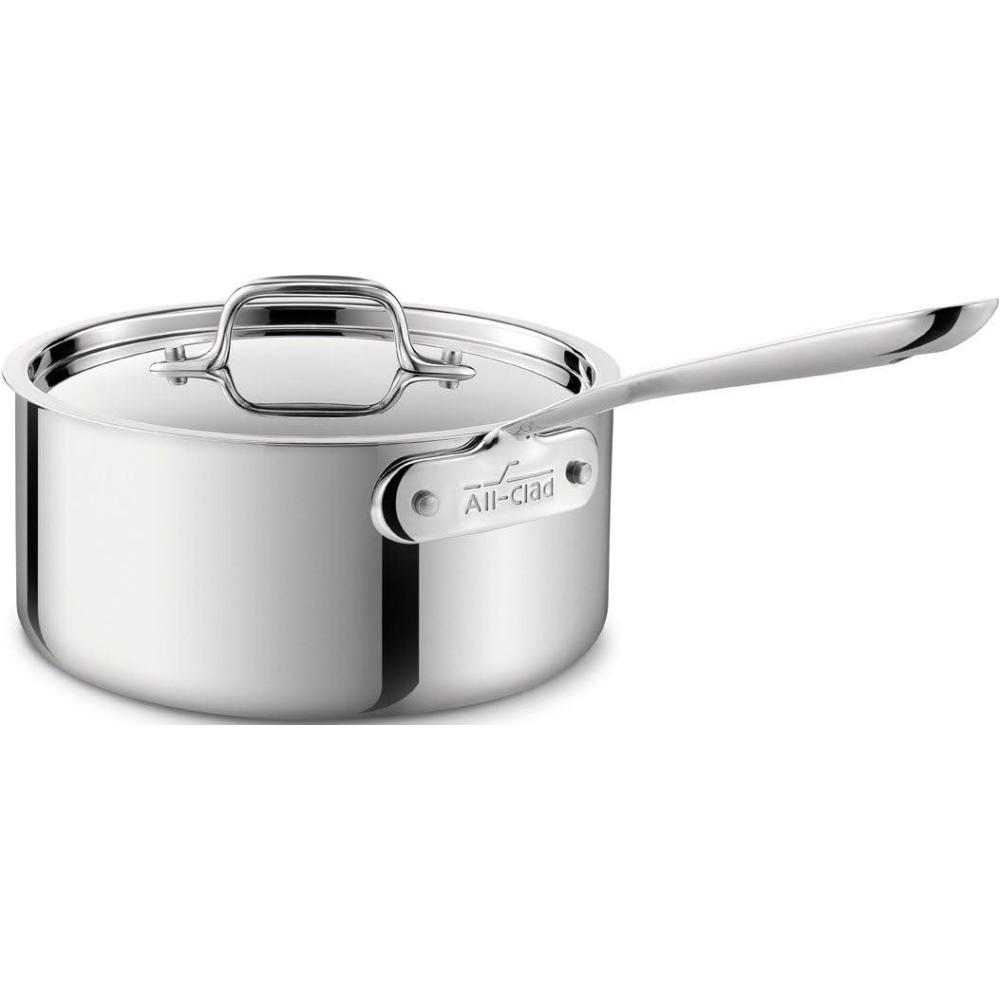 image:imageAllClad D3 3Ply Stainless Steel Sauce Pan with Lid 3 Quart Induction Oven Broiler Safe 600F Multipurpose Compatible w All Cooktops For Restaurant or Home Kitchen Pots amp Pans Cookware Silver35 Quarts