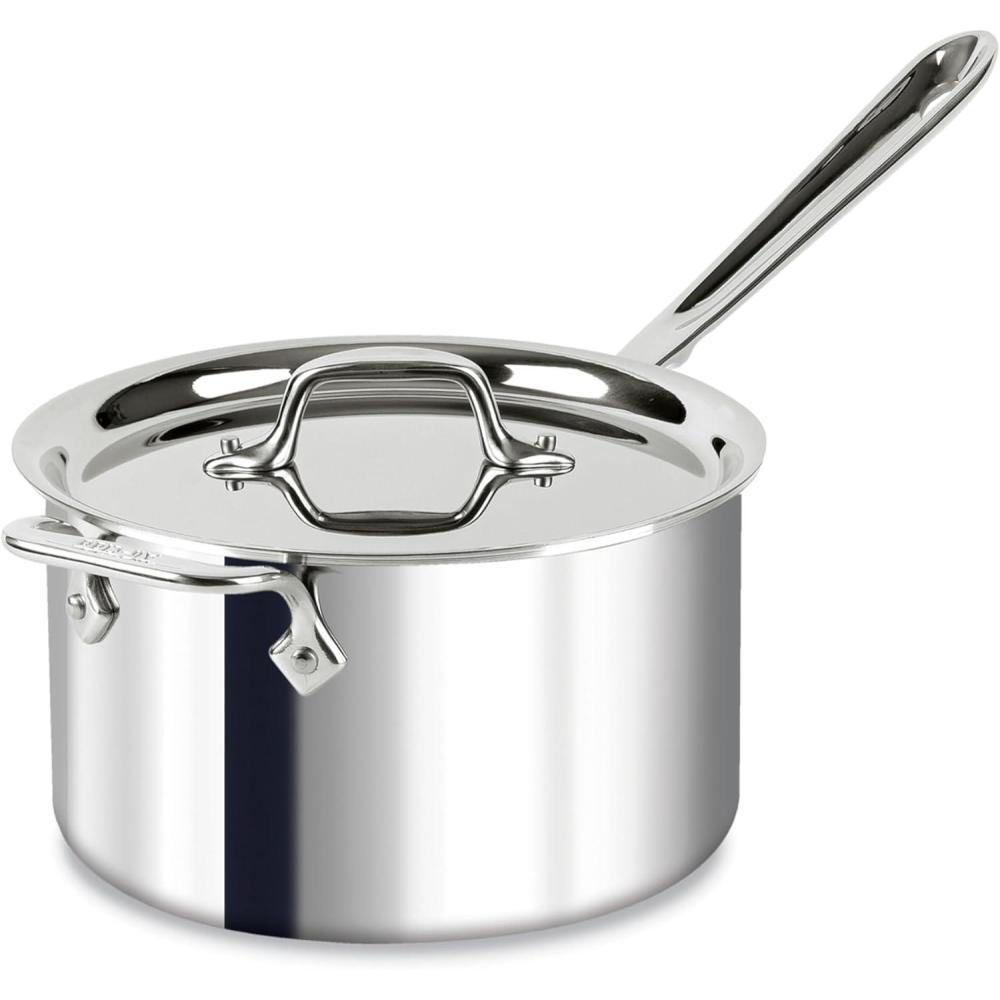 image:imageAllClad D3 3Ply Stainless Steel Sauce Pan with Lid 3 Quart Induction Oven Broiler Safe 600F Multipurpose Compatible w All Cooktops For Restaurant or Home Kitchen Pots amp Pans Cookware Silver4 Quarts