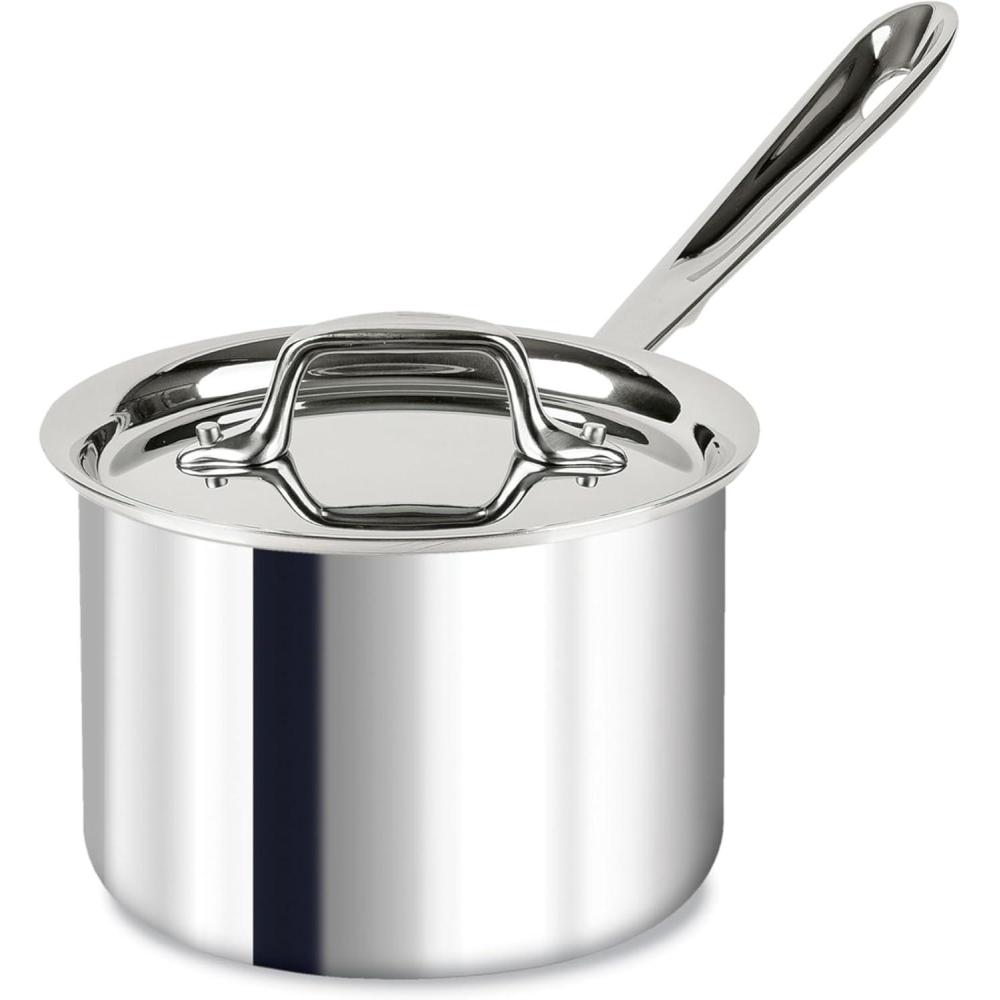 image:imageAllClad D3 3Ply Stainless Steel Sauce Pan with Lid 3 Quart Induction Oven Broiler Safe 600F Multipurpose Compatible w All Cooktops For Restaurant or Home Kitchen Pots amp Pans Cookware Silver2 Quarts