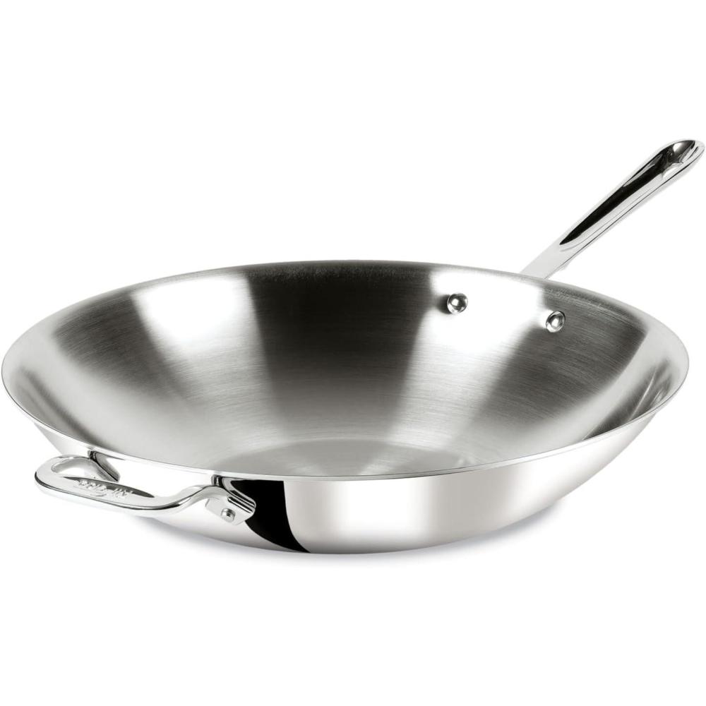 image:imageAllClad D3 3Ply Stainless Steel Wok 14Inch Induction Compatible Oven Broiler Safe 600F StirFry Pan Fast and Even Heat Cookware Frying Pan Kitchen Essential Pots and Pans Silver