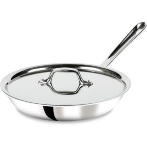 All-Clad D3 12″ Stainless Steel Frying pan W/Lid, 3-Ply Stainless Steel Pan, Induction, Oven Broiler Safe 600F Skillet, Professional Cookware, Silver(Silver)