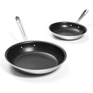 All-Clad D3 3 Ply Stainless Steel Nonstick Bonded Cookware Set 10 Piece, Oven Broiler Safe 600F, Kitchen Cooking Set w/Frying Pan, Sauce Pan, Saute Pan, Stockpot, Professional Pots & Pans Set Silver(Stainless Steel Silver with Black interior)
