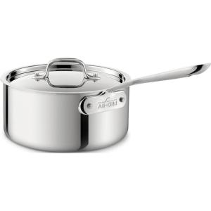 All-Clad D3 3-Ply Stainless Steel Sauce Pan with Lid 3 Quart, Induction, Oven Broiler Safe 600F, Multipurpose, Compatible w/ All Cooktops, For Restaurant or Home Kitchen, Pots & Pans, Cookware, Silver(3.5 Quarts)