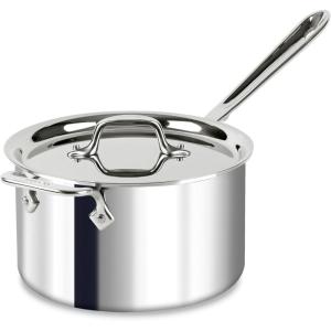 All-Clad D3 3-Ply Stainless Steel Sauce Pan with Lid 3 Quart, Induction, Oven Broiler Safe 600F, Multipurpose, Compatible w/ All Cooktops, For Restaurant or Home Kitchen, Pots & Pans, Cookware, Silver(4 Quarts)