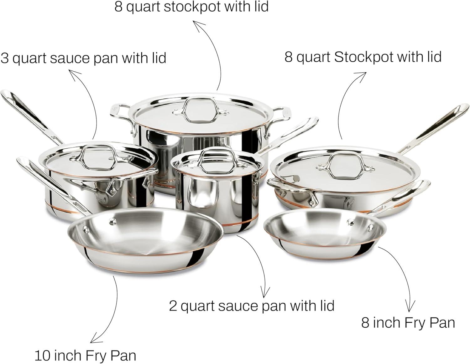 image:imageAllClad Copper Core 5Ply Stainless Steel Cookware Set 10 Piece Induction Oven Broiler Safe 600F Pots and Pans Silver10Piece