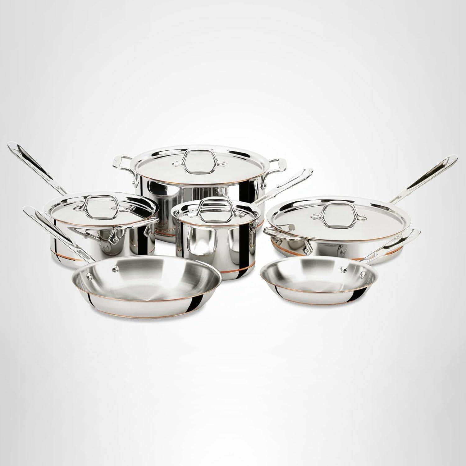 image:imageAllClad Copper Core 5Ply Stainless Steel Cookware Set 10 Piece Induction Oven Broiler Safe 600F Pots and Pans Silver10Piece