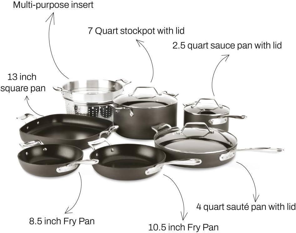 image:imageAllClad Essentials Hard Anodized Nonstick Fry amp Sauce Pan Set 85 Inch 25 Quart Oven Broiler Safe 500F Pots and Pans Cookware Black10Piece Set