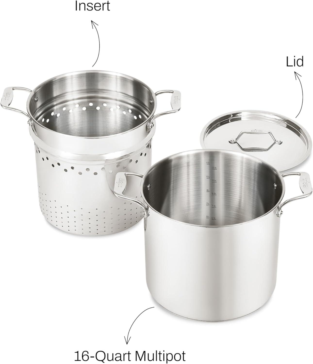 image:imageAllClad Essentials Hard Anodized Nonstick MultiPot 7 Quart Oven Broiler Safe 500F Strainer Pasta Strainer with Handle Pots and Pans Black16quart Induction