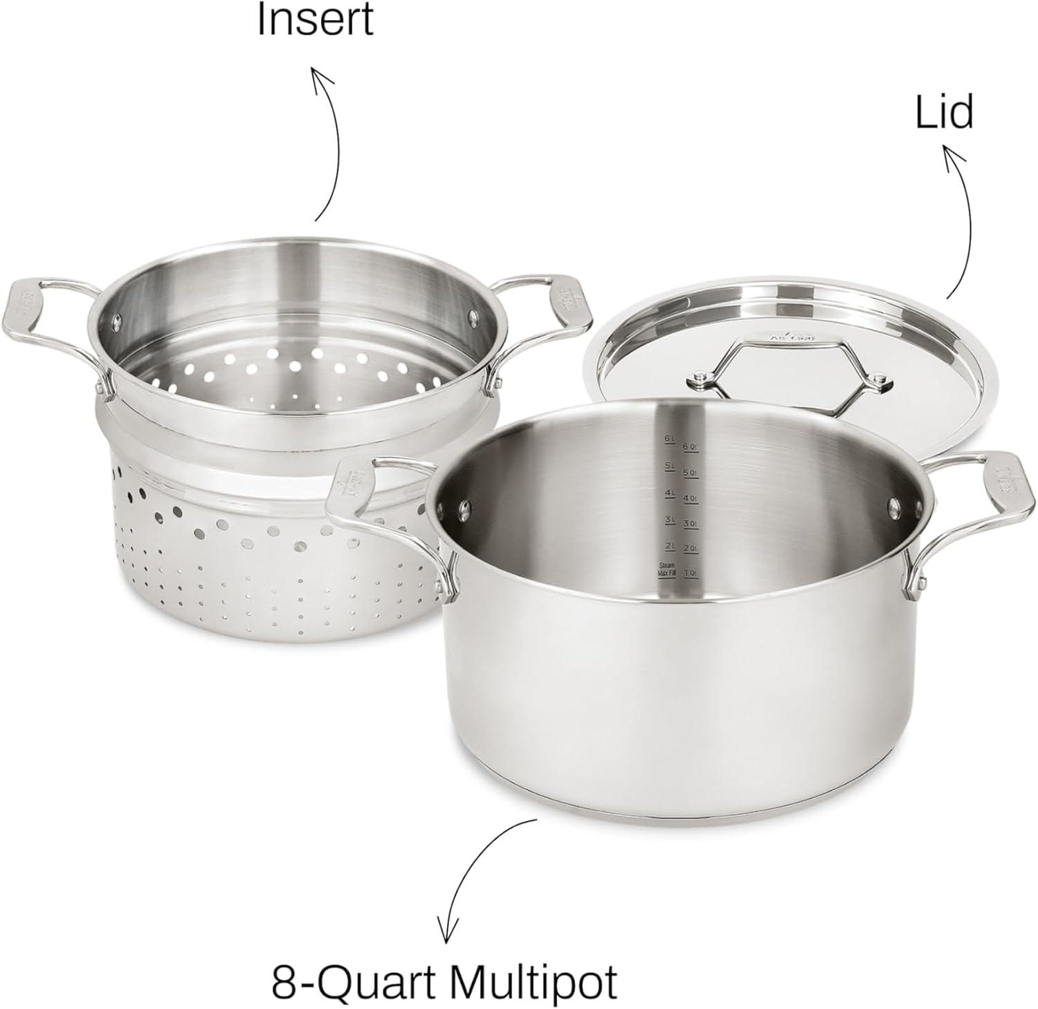 image:imageAllClad Essentials Hard Anodized Nonstick MultiPot 7 Quart Oven Broiler Safe 500F Strainer Pasta Strainer with Handle Pots and Pans Black8quart Induction