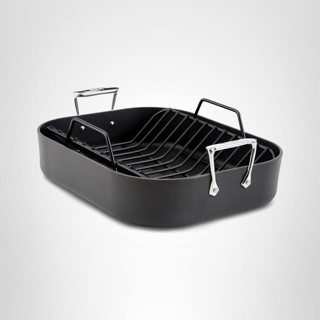 image:imageAllClad Essentials Hard Anodized Nonstick Roaster with Rack 11x14 Inch Oven Broiler Safe 500F Roaster Pan Pots and Pans Cookware Black13 x 16