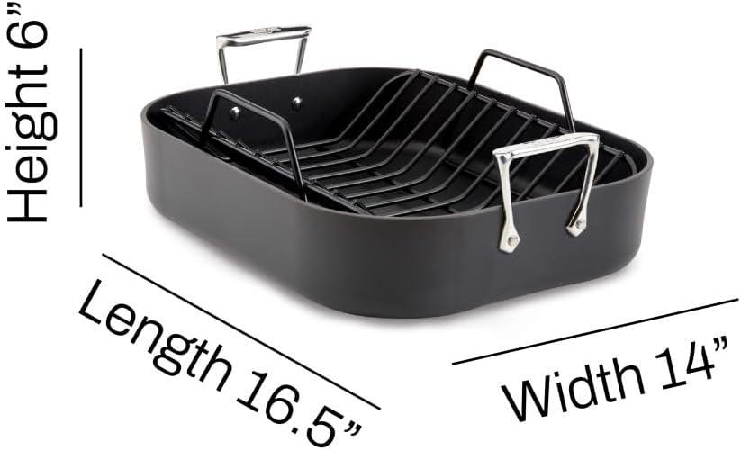 image:imageAllClad Essentials Hard Anodized Nonstick Roaster with Rack 11x14 Inch Oven Broiler Safe 500F Roaster Pan Pots and Pans Cookware Black13 x 16
