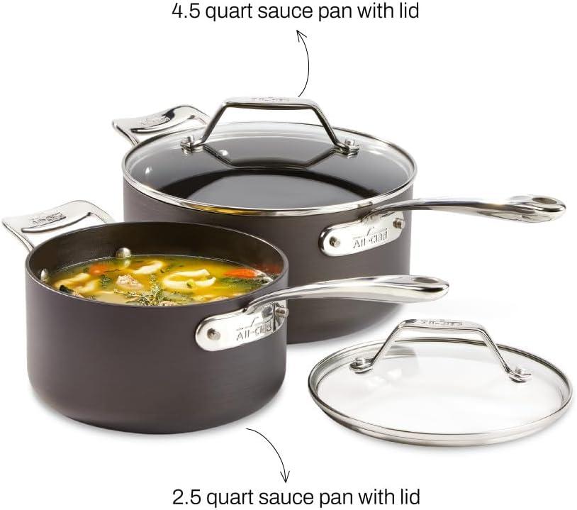 image:imageAllClad Essentials Hard Anodized Nonstick Sauce Pan Set 4 Piece 25 4 Quart Oven Broiler Safe 500F Pots and Pans Cookware Black4 Piece Set