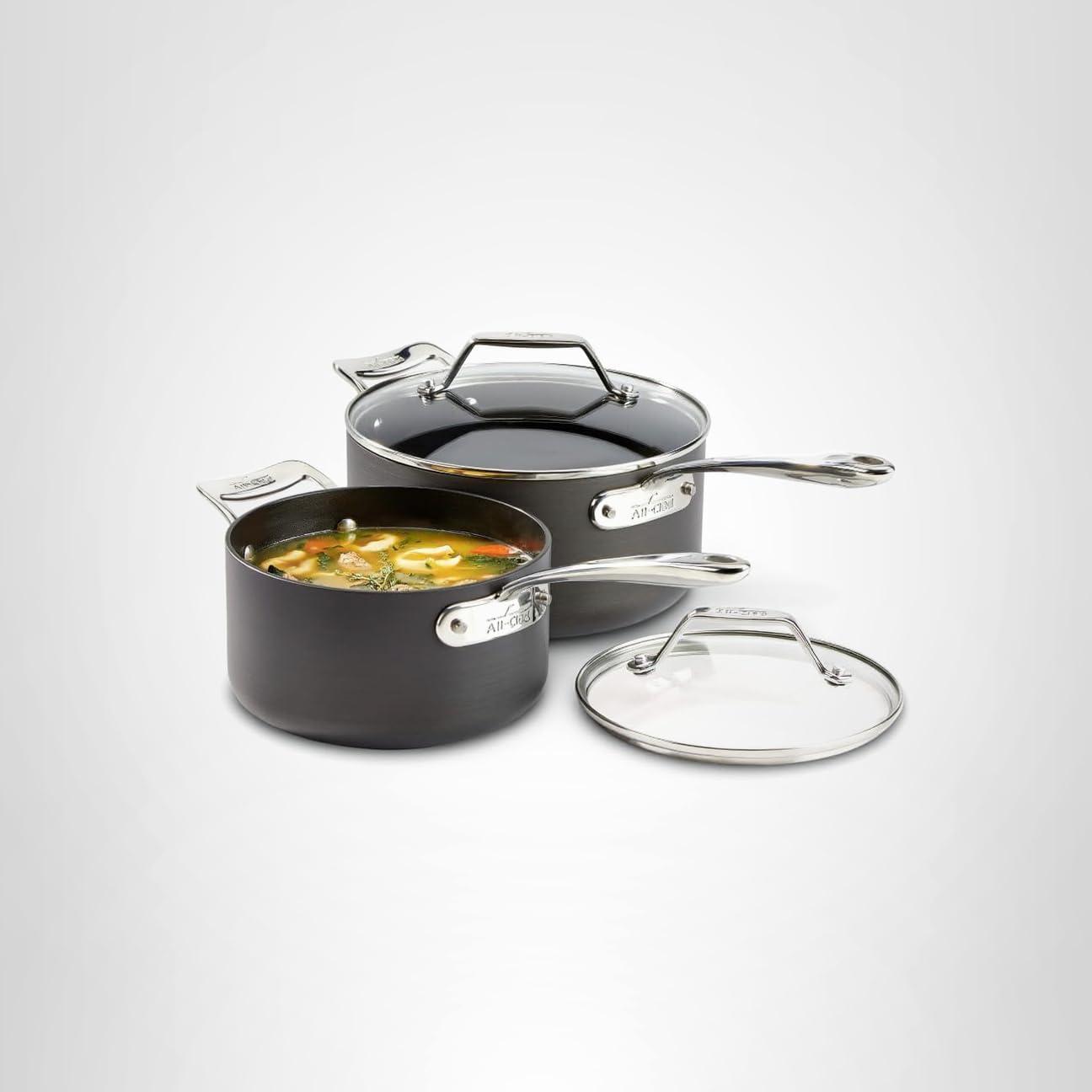 image:imageAllClad Essentials Hard Anodized Nonstick Sauce Pan Set 4 Piece 25 4 Quart Oven Broiler Safe 500F Pots and Pans Cookware Black4 Piece Set