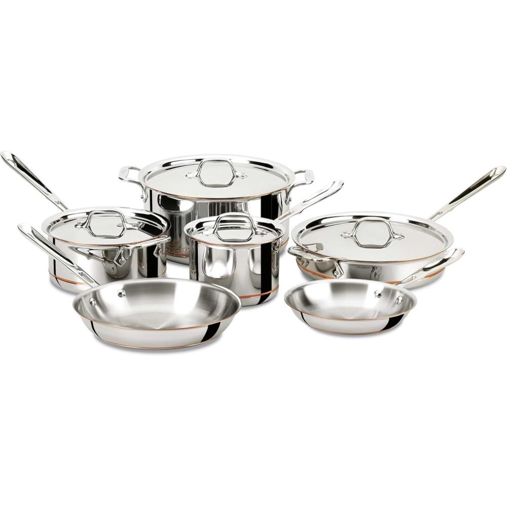 image:imageAllClad Copper Core 5Ply Stainless Steel Cookware Set 10 Piece Induction Oven Broiler Safe 600F Pots and Pans Silver10Piece