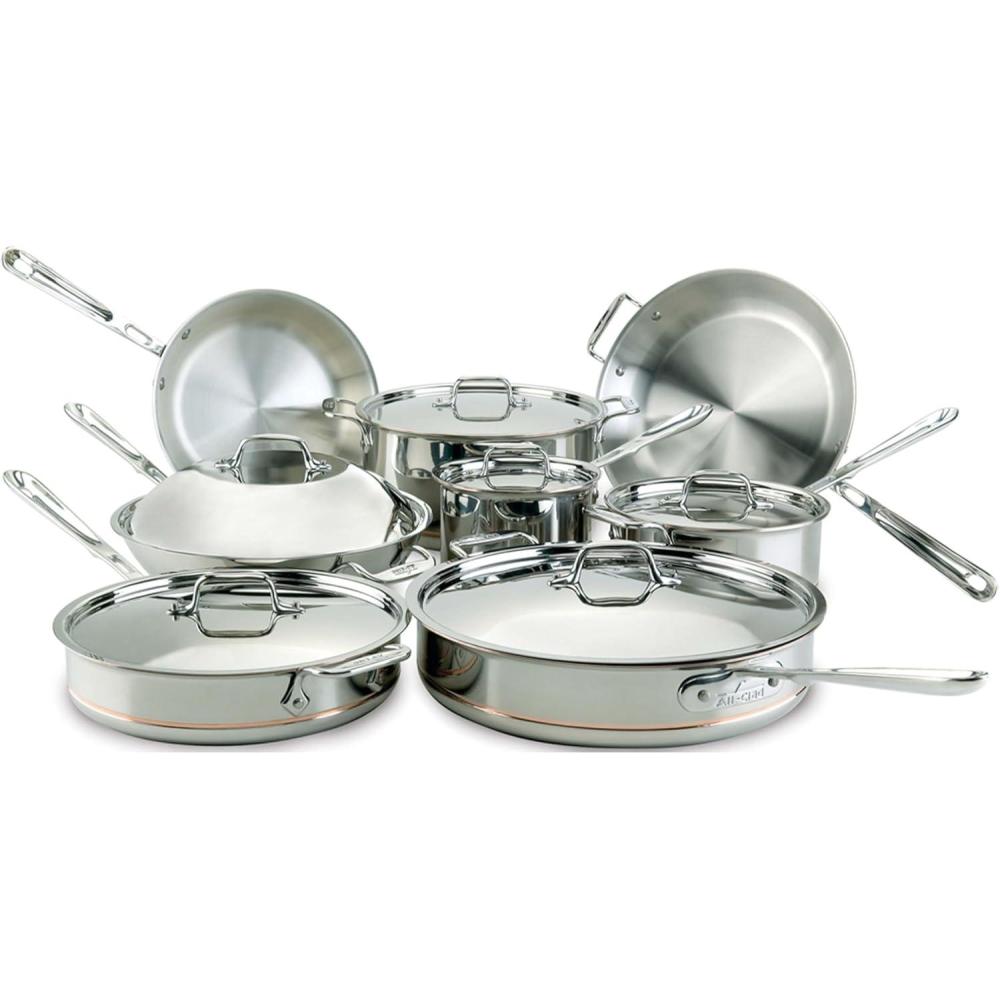 image:imageAllClad Copper Core 5Ply Stainless Steel Cookware Set 10 Piece Induction Oven Broiler Safe 600F Pots and Pans Silver14Piece