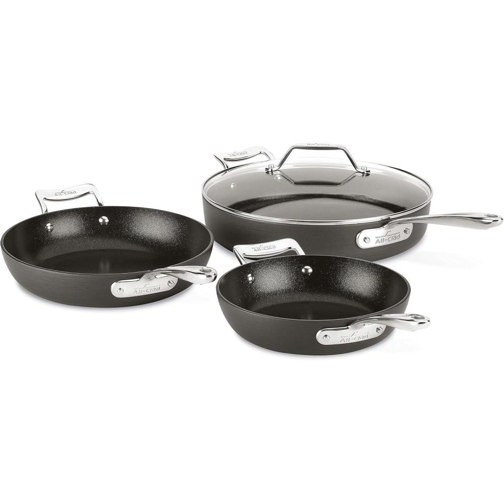 image:imageAllClad Essentials Hard Anodized Nonstick Fry amp Sauce Pan Set 85 Inch 25 Quart Oven Broiler Safe 500F Pots and Pans Cookware Black4Piece Set 8 10 4qt