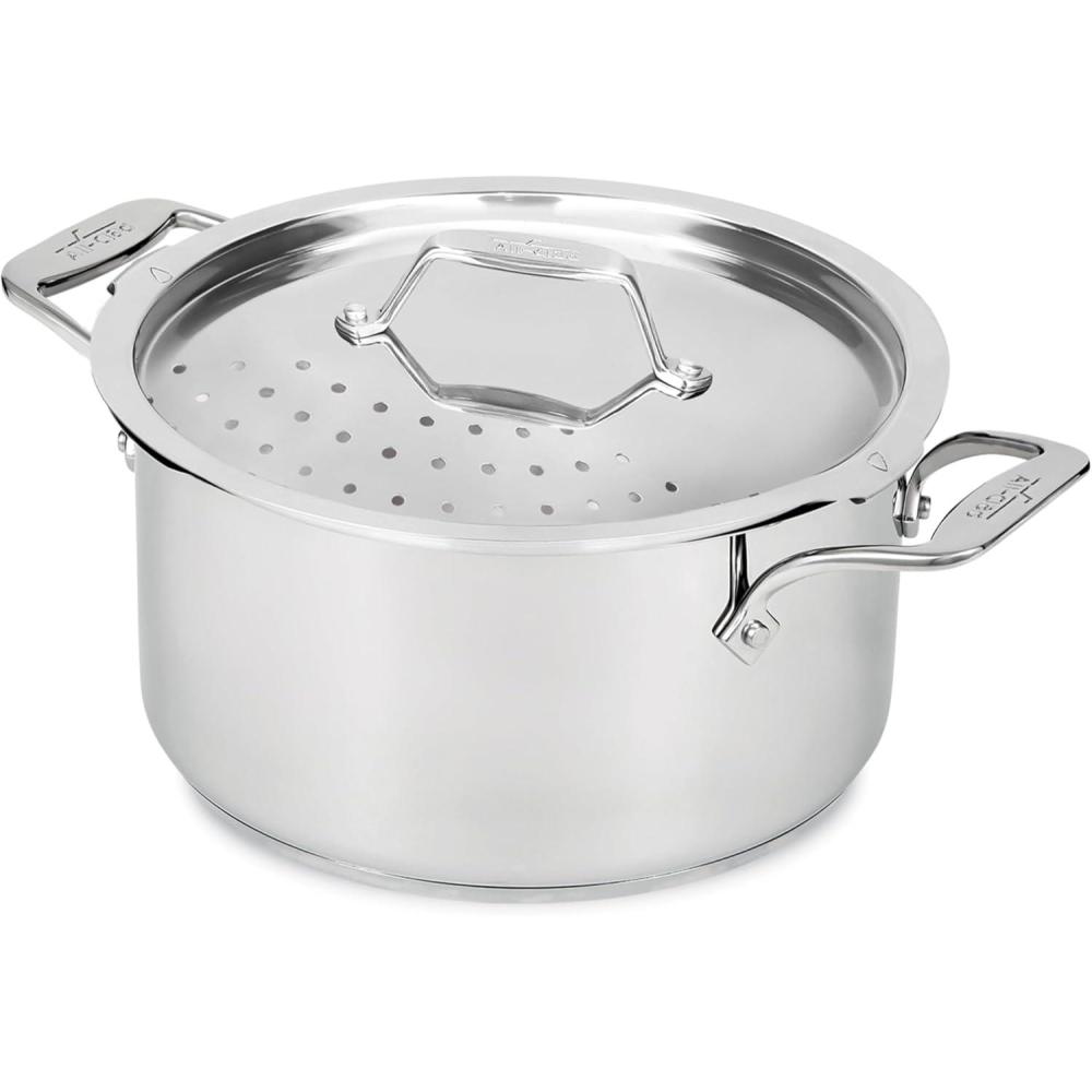 image:imageAllClad Essentials Hard Anodized Nonstick MultiPot 7 Quart Oven Broiler Safe 500F Strainer Pasta Strainer with Handle Pots and Pans Black6quart Induction