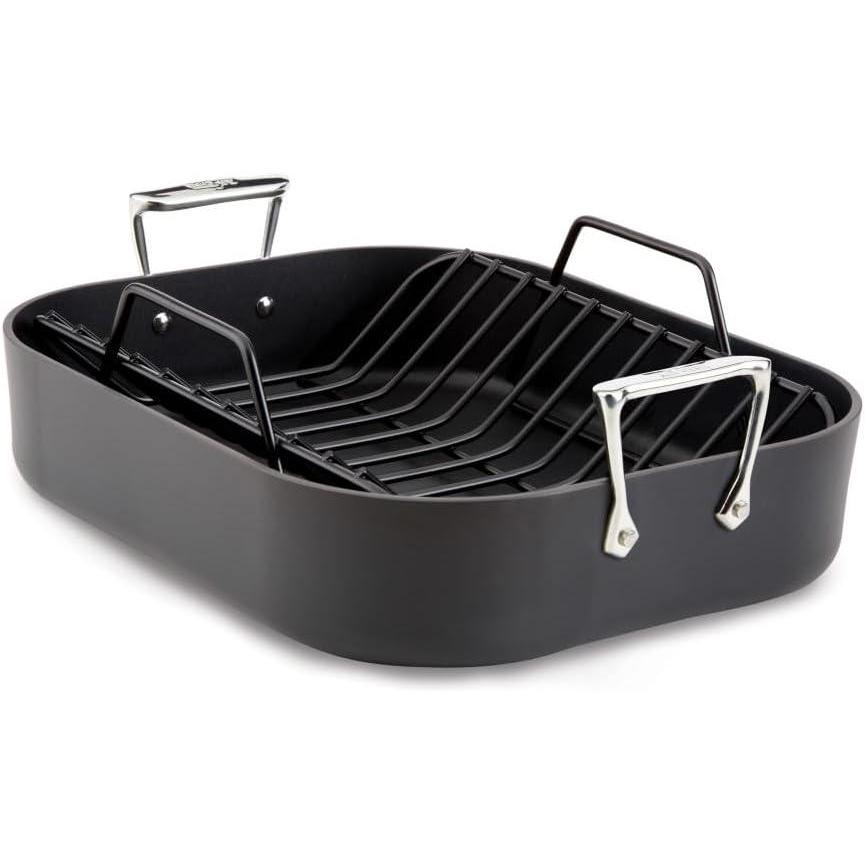 image:imageAllClad Essentials Hard Anodized Nonstick Roaster with Rack 11x14 Inch Oven Broiler Safe 500F Roaster Pan Pots and Pans Cookware Black13 x 16