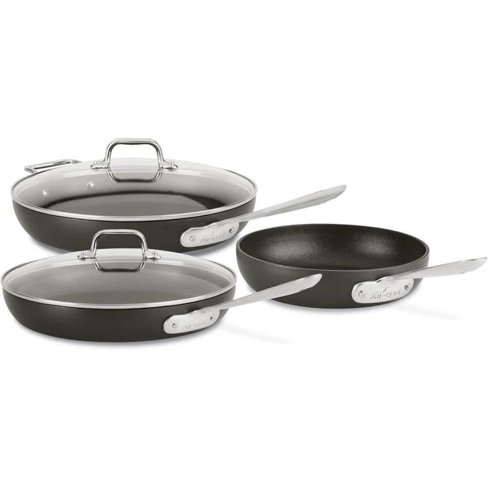 image:imageAllClad Essentials Hard Anodized Nonstick Sauce Pan Set 4 Piece 25 4 Quart Oven Broiler Safe 500F Pots and Pans Cookware Black5 Piece Set