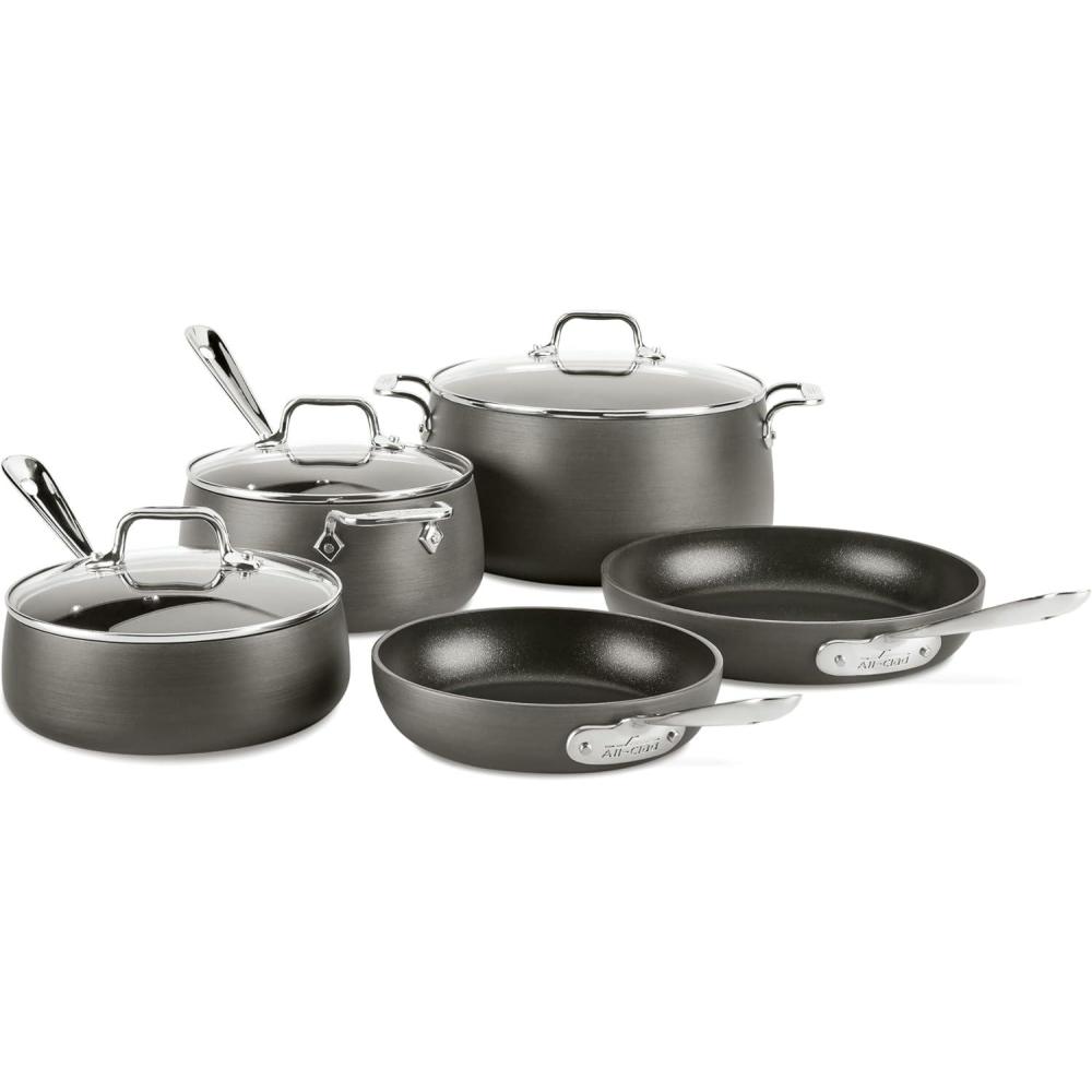 image:imageAllClad Essentials Hard Anodized Nonstick Sauce Pan Set 4 Piece 25 4 Quart Oven Broiler Safe 500F Pots and Pans Cookware Black8 Piece Set