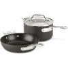 All-Clad Essentials Hard Anodized Nonstick Fry & Sauce Pan Set 8.5 Inch , 2.5 Quart Oven Broiler Safe 500F Pots and Pans, Cookware Black(3-Piece Set)