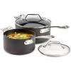 All-Clad Essentials Hard Anodized Nonstick Sauce Pan Set 4 Piece, 2.5, 4 Quart Oven Broiler Safe 500F Pots and Pans, Cookware Black(4 Piece Set)