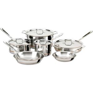 All-Clad Copper Core 5-Ply Stainless Steel Cookware Set 10 Piece Induction Oven Broiler Safe 600F Pots and Pans Silver(10-Piece)