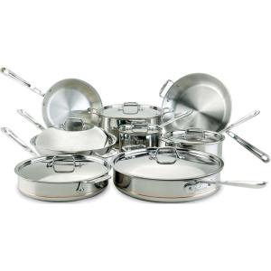 All-Clad Copper Core 5-Ply Stainless Steel Cookware Set 10 Piece Induction Oven Broiler Safe 600F Pots and Pans Silver(14-Piece)