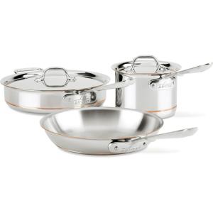 All-Clad Copper Core 5-Ply Stainless Steel Cookware Set 10 Piece Induction Oven Broiler Safe 600F Pots and Pans Silver(5-Piece)