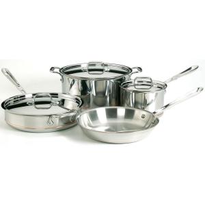 All-Clad Copper Core 5-Ply Stainless Steel Cookware Set 10 Piece Induction Oven Broiler Safe 600F Pots and Pans Silver(7-Piece)
