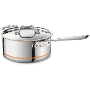 All-Clad Copper Core 5-Ply Stainless Steel Sauce Pan 4 Quart Induction Oven Broiler Safe 600F Pots and Pans, Cookware Silver(Silver/Metallic)