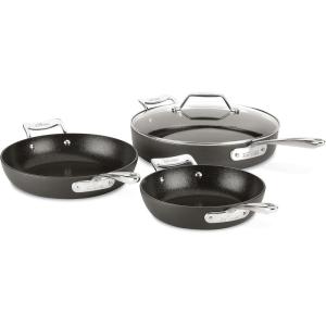 All-Clad Essentials Hard Anodized Nonstick Fry & Sauce Pan Set 8.5 Inch , 2.5 Quart Oven Broiler Safe 500F Pots and Pans, Cookware Black(4-Piece Set (8″  10″ & 4qt))