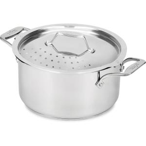 All-Clad Essentials Hard Anodized Nonstick Multi-Pot 7 Quart Oven Broiler Safe 500F Strainer, Pasta Strainer with Handle, Pots and Pans Black(6-quart (Induction))