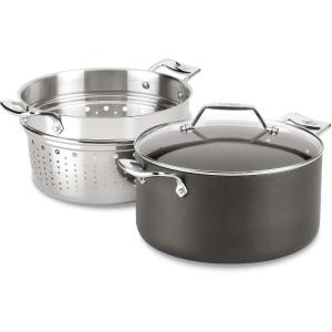 All-Clad Essentials Hard Anodized Nonstick Multi-Pot 7 Quart Oven Broiler Safe 500F Strainer, Pasta Strainer with Handle, Pots and Pans Black(7-quart (Non Induction))